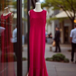 Sag Harbor Petite Sleeveless Pink Floral Textured Maxi Dress Size 10P Vintage